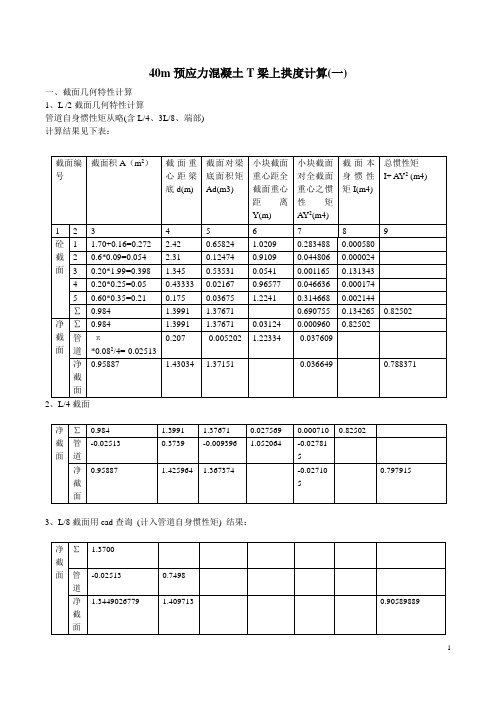 公路40米T型梁预施应力时上拱度计算