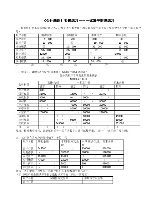 试算平衡表练习及答案