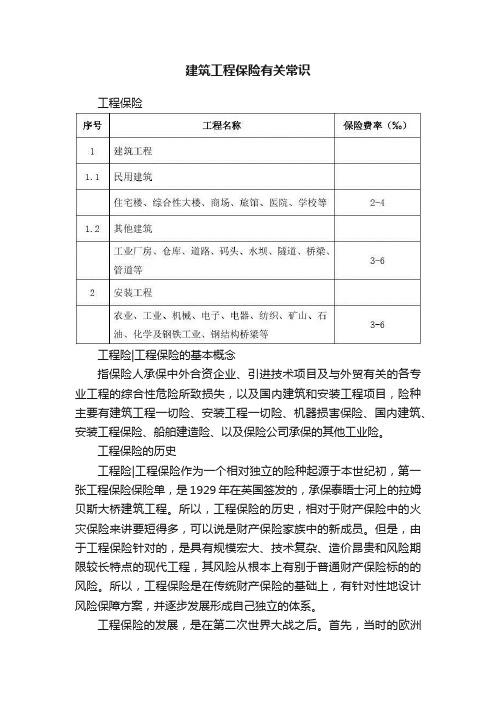 建筑工程保险有关常识