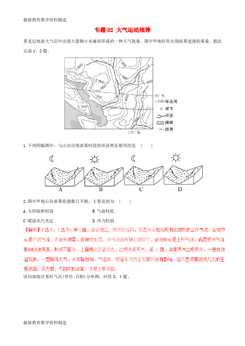 2020年高考地理深化复习+命题热点提分专题02大气运动规律