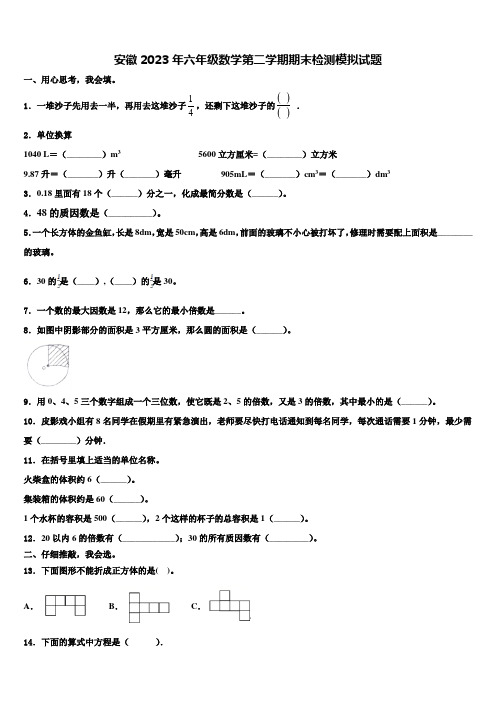 安徽2023年六年级数学第二学期期末检测模拟试题含解析