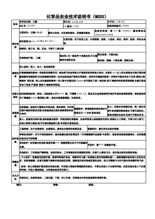 冰醋酸安全技术说明书MSDS