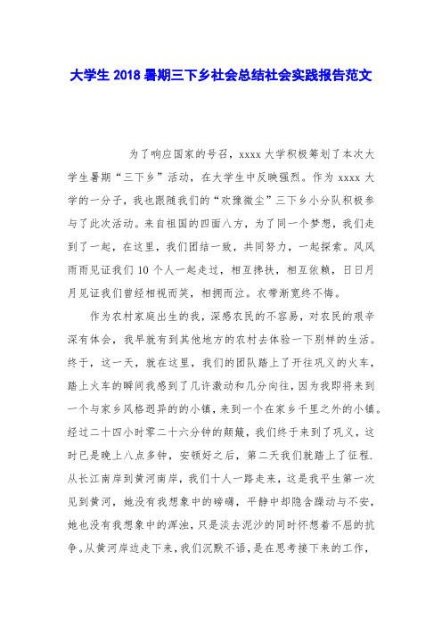 大学生2018暑期三下乡社会总结社会实践报告范文