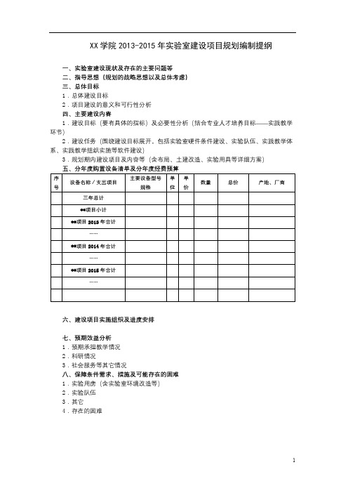 XX学院2013-2015年实验室建设项目规划编制提纲【模板】