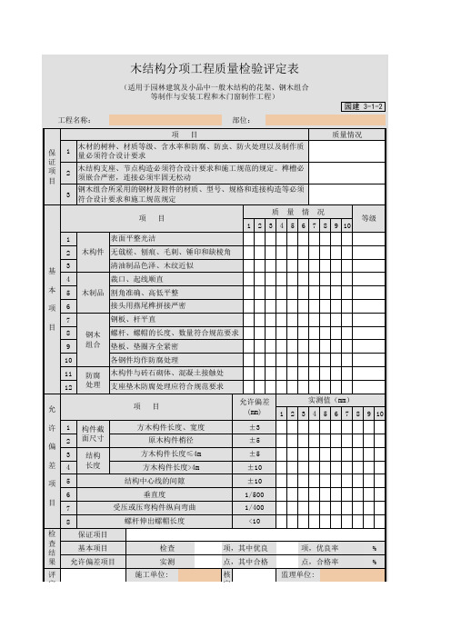 木结构分项工程质量检验评定表