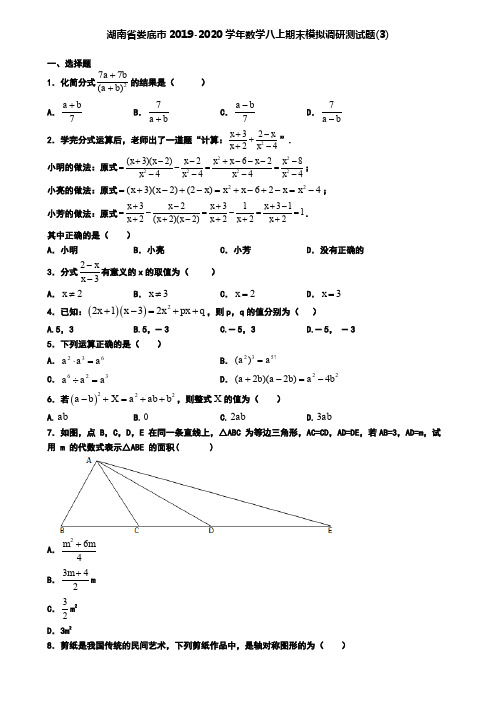 湖南省娄底市2019-2020学年数学八上期末模拟调研测试题(3)