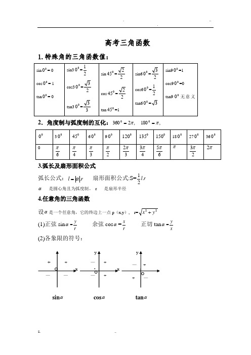 高中数学三角函数知识点及试题总结