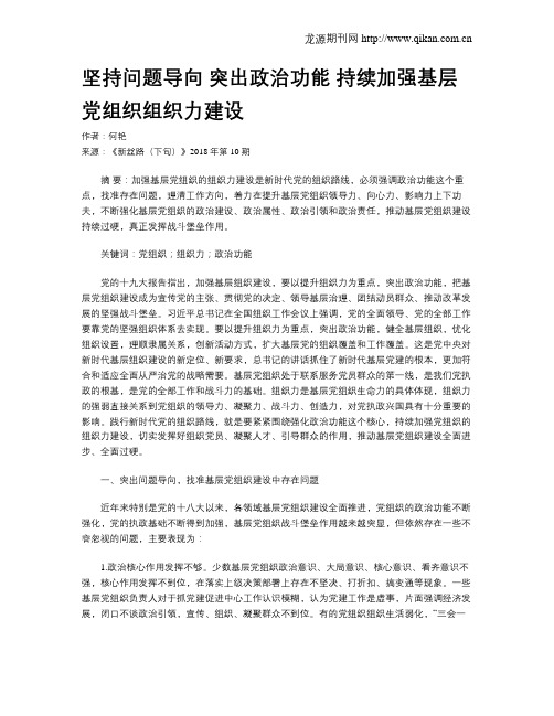 坚持问题导向 突出政治功能 持续加强基层党组织组织力建设