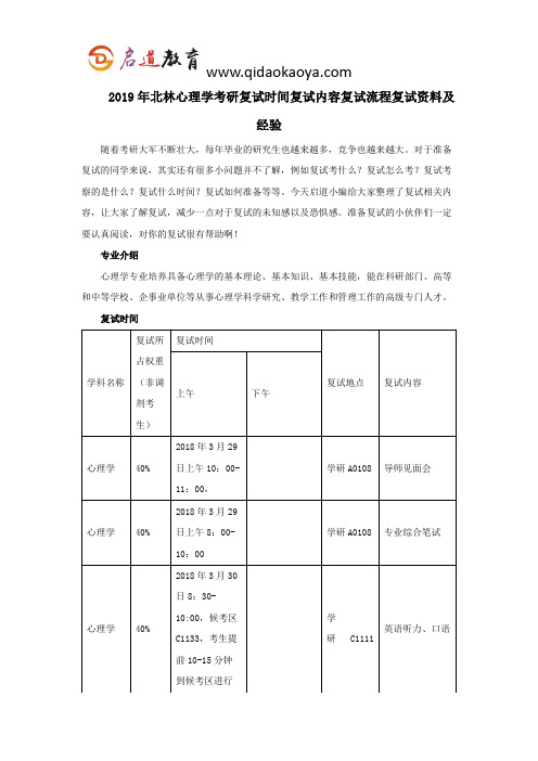 2019年北林心理学考研复试时间复试内容复试流程复试资料及经验