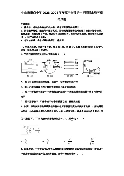 中山市重点中学2023-2024学年高三物理第一学期期末统考模拟试题含解析