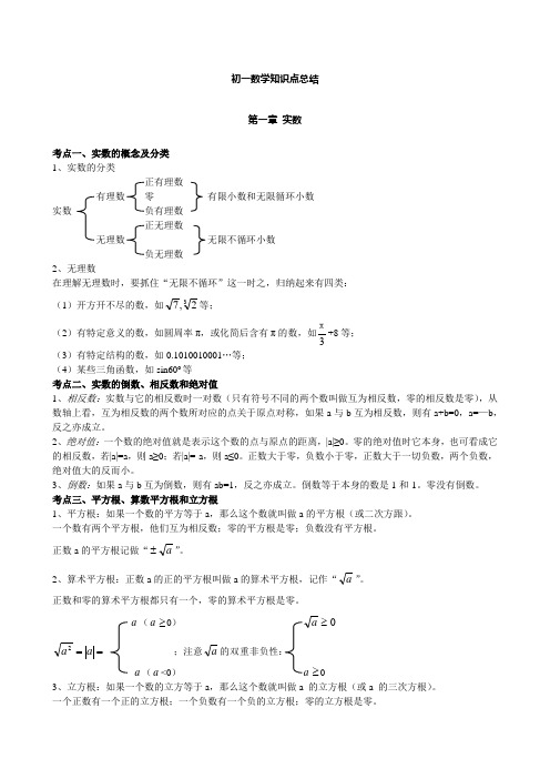 七年级(初一)数学知识点总结