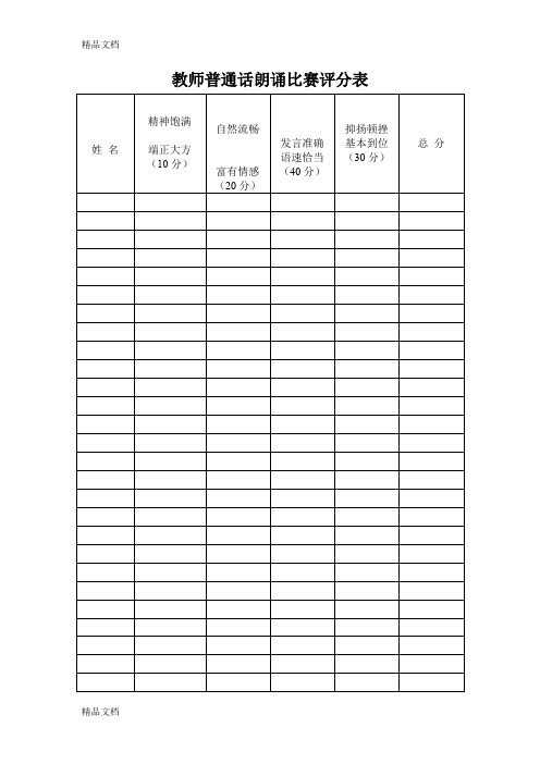 最新教师普通话朗诵比赛评分表