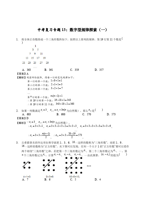 中考复习全国通用版中考数学13：数字型规律探索(一)—解析版