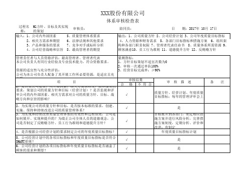 IATF16949：2016体系审核检查表18份(记录)_M1方针、目标及其实现的策划13