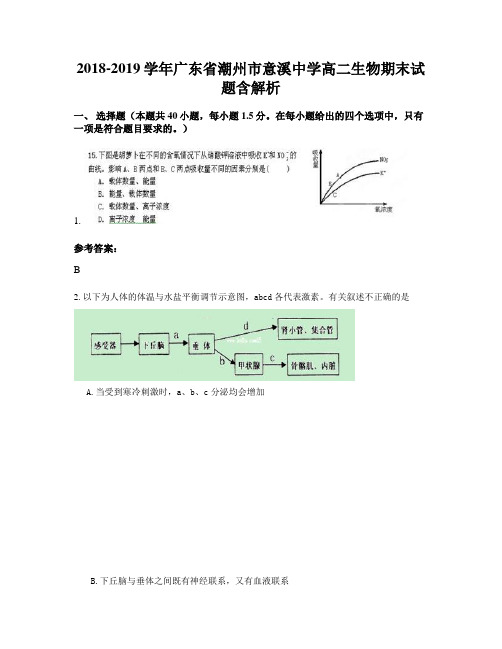 2018-2019学年广东省潮州市意溪中学高二生物期末试题含解析