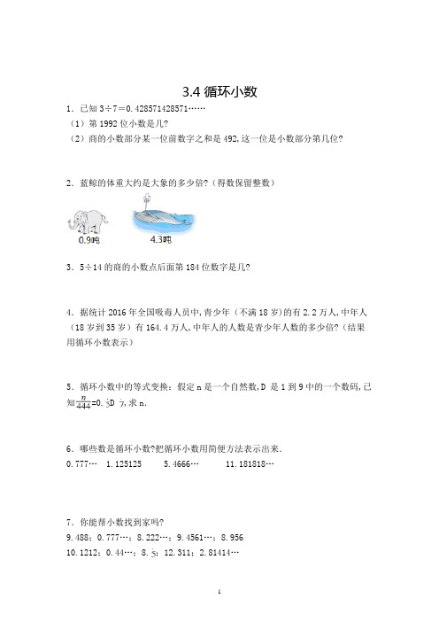 数学五年级上册循环小数解决问题复习检测试题(含答案)