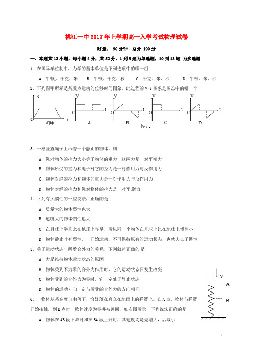 湖南省桃江县第一中学高一物理下学期开学考试试题(无答案)