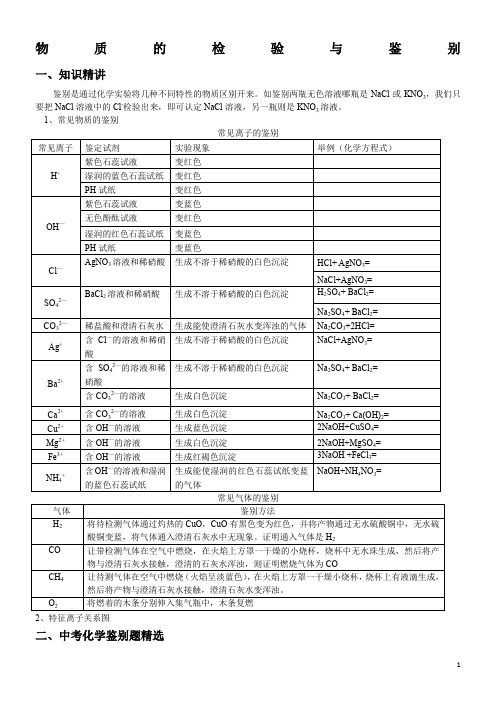 初三化学物质检验鉴别专题(可直接打印)