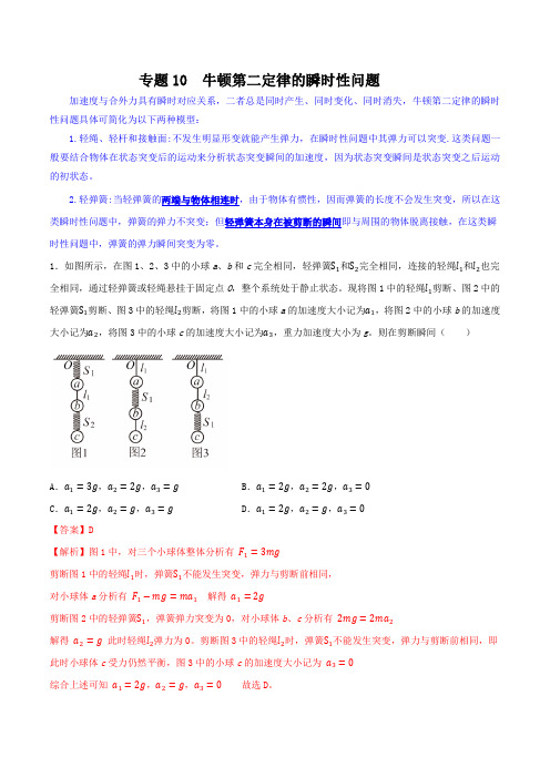 专题10牛顿第二定律的瞬时性问题-2024年新高二物理暑假查漏补缺(全国通用)