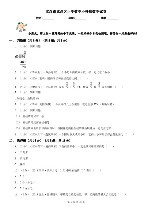 武汉市武昌区小学数学小升初数学试卷