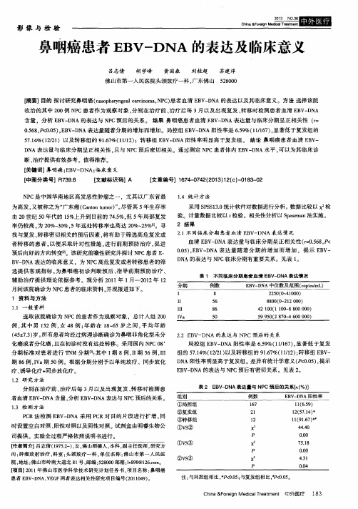 鼻咽癌患者EBV-DNA的表达及临床意义