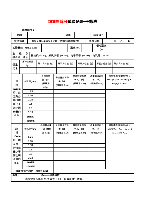 细集料筛分试验记录-干筛法