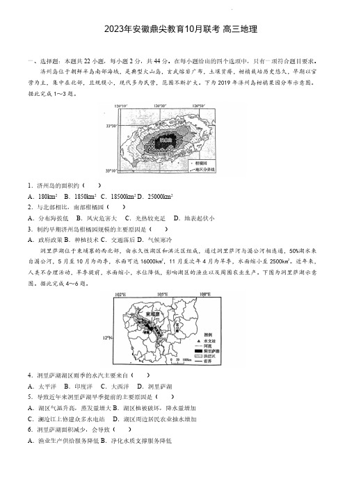 2023年安徽鼎尖教育10月联考高三地理(含答案)