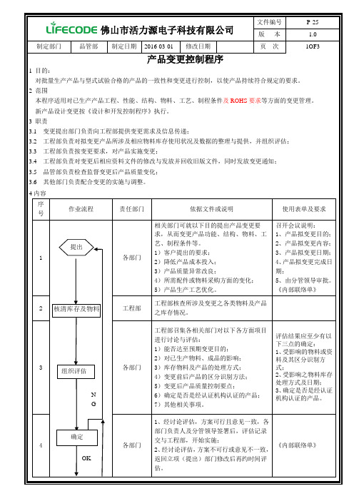 QC080000程序文件--P-25 产品变更控制程序