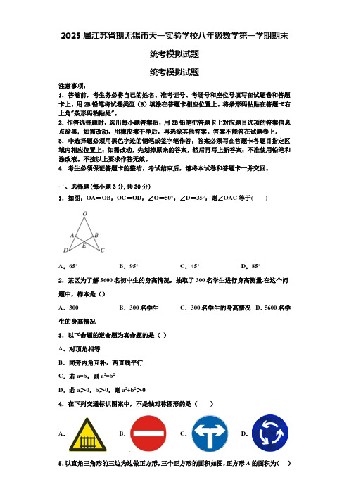 2025届江苏省期无锡市天一实验学校八年级数学第一学期期末统考模拟试题含解析