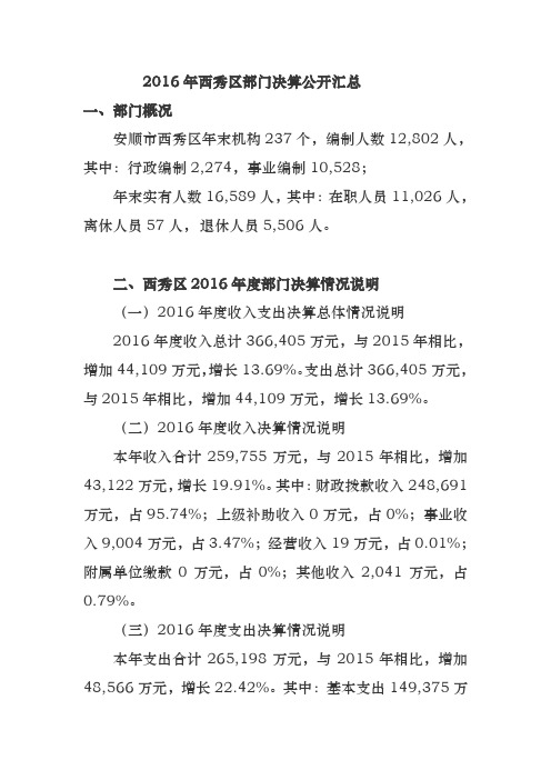 2016年西秀区部门决算公开汇总