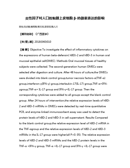 炎性因子对人口腔黏膜上皮细胞β-防御素表达的影响