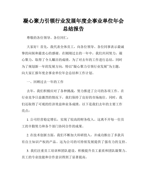 凝心聚力引领行业发展年度企事业单位年会总结报告