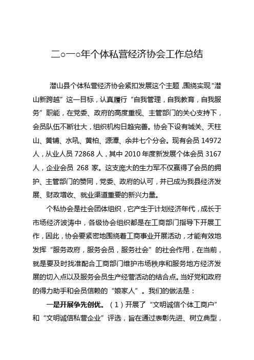 2010年个体私营经济协会工作总结