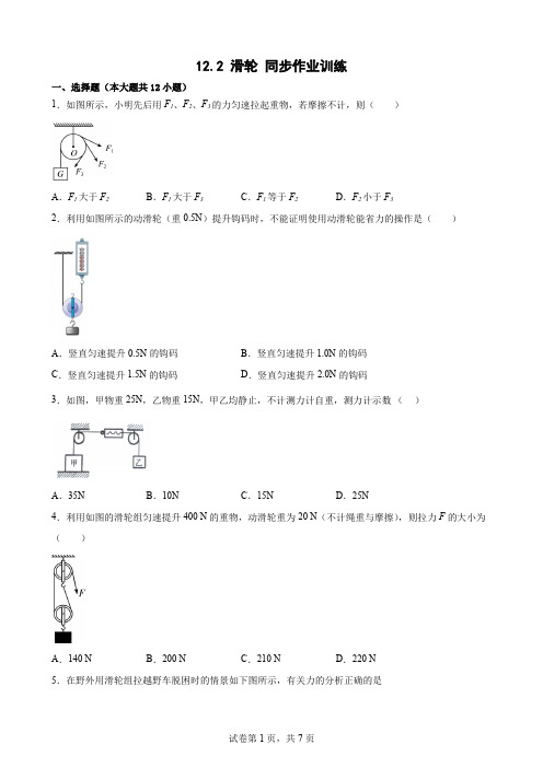 12.2 滑轮 同步作业训练—— 八年级物理【下】【人教版】【Word版含答案】