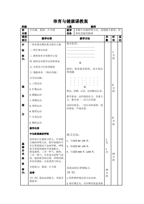 高中体育与健康课教案(60个)