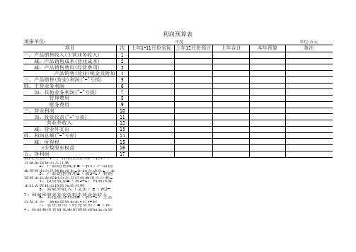 【精品】利润预算表