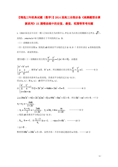 高三数学一轮必备“高频题型全掌握”15.圆锥曲线中的定值、最值、范围等常考问题