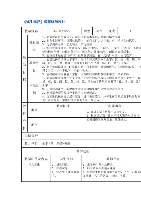 一年级下册语文教案-《蜗牛学艺》 沪教版(2015秋)