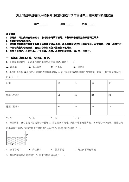 湖北省咸宁咸安区六校联考2023-2024学年物理八上期末复习检测试题含答案