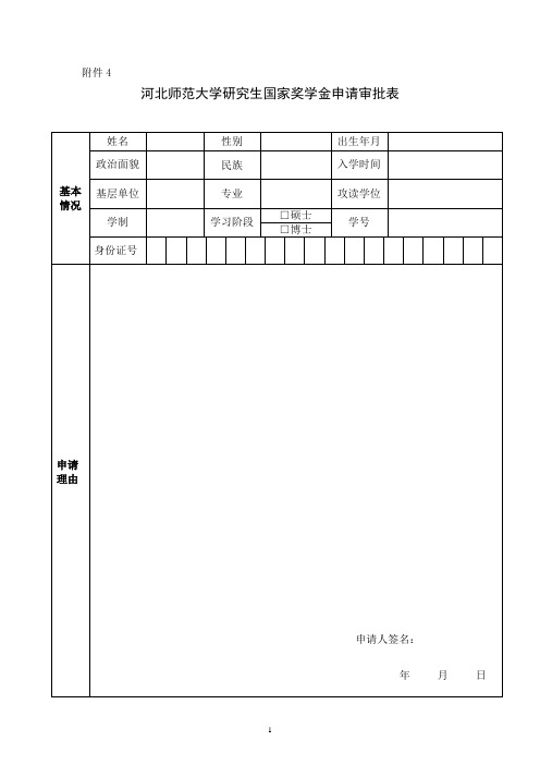 河北师范大学研究生国家奖学金申请审批表