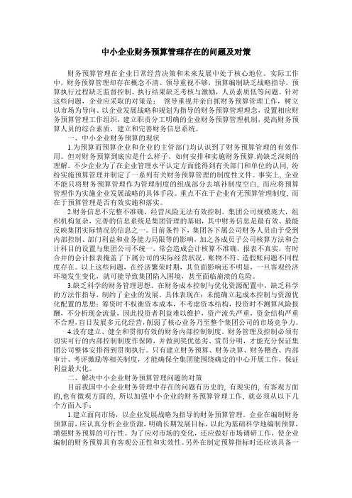 中小企业财务预算管理存在的问题及对策