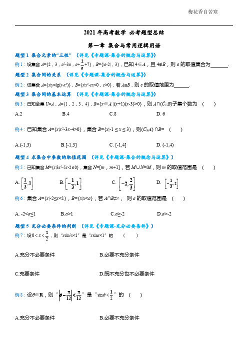 2021高考数学475道必考题型总结(全国卷新高考)