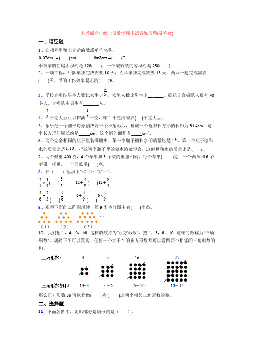 人教版六年级上册数学期末试卷练习题(及答案)