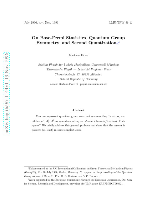 On Bose-Fermi Statistics, Quantum Group Symmetry, and Second Quantization