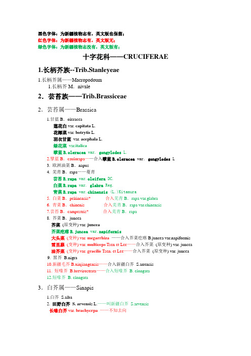 中英文植物志对照名录：十字花科