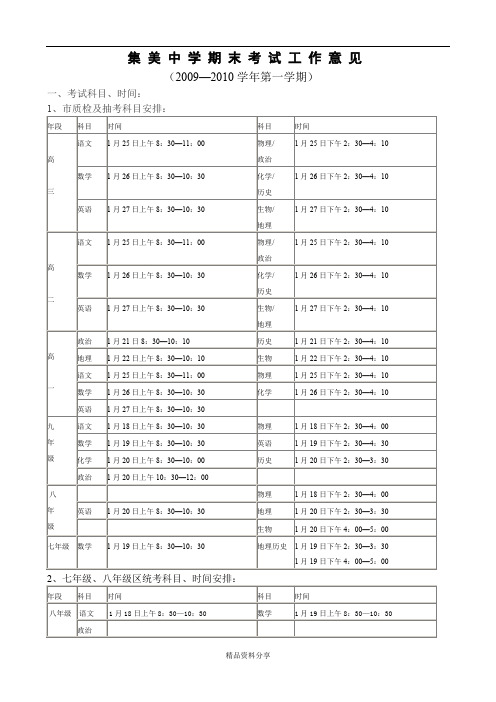 集美中学期末考试工作意见