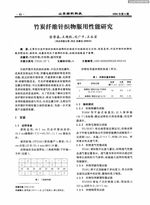 竹炭纤维针织物服用性能研究