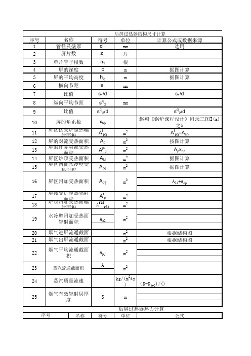 7后屏过热器结构尺寸和热力计算