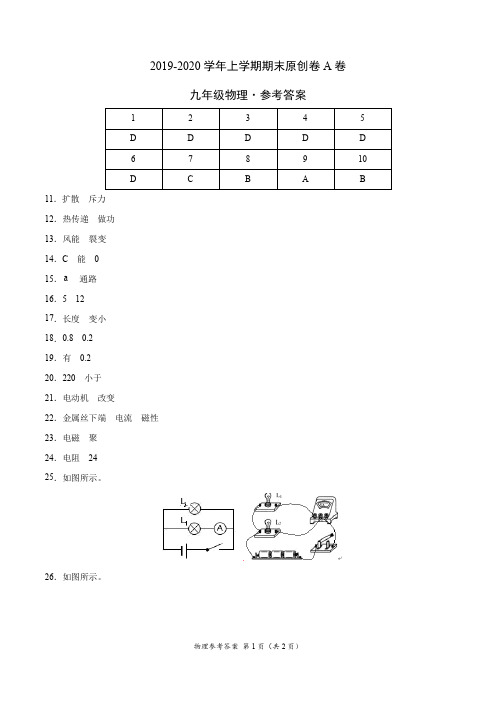 2019-2020学年九年级物理上学期期末原创卷A卷(新疆)(参考答案)