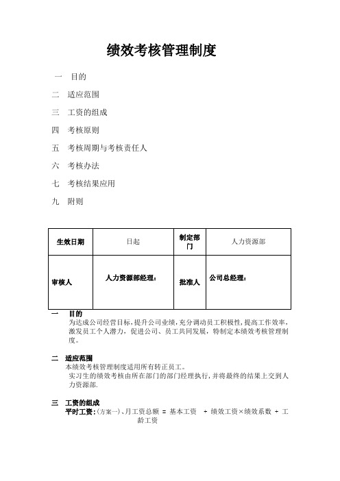 物流公司绩效考核制度及评分方案